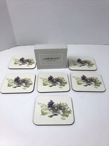 Vintage Jason Coasters 6 W/Box ~ New Zealand ~ Grapes Cork Back - Picture 1 of 10