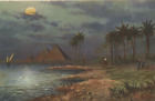 1910 Cairo Egypt , Evening Near Great Pyramids Original Print Photo Signed