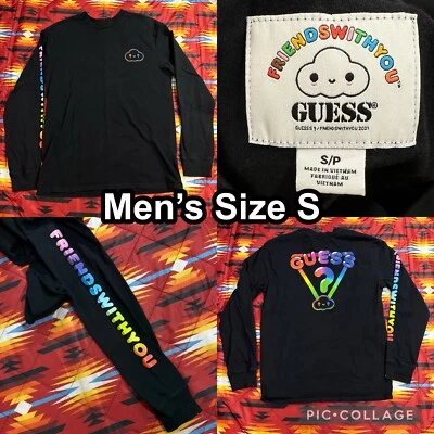 Friends With You X Guess Men’s Size Small Black Long Sleeve T-Shirt Colorful - Image 1 of 4