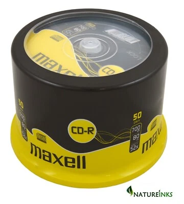 50 Maxell Blank Recordable CD-R CD 52x discs 80 Mins 700MB 628523 Cakebox - Image 1 of 2