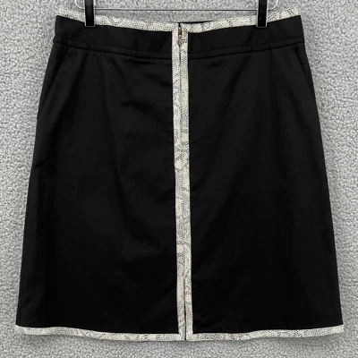 W By Worth Skirt Womens 10 Black Knee Length A-Line Leather Trim Pockets Career - Image 1 of 4