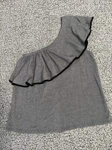 Ann Taylor Loft Sz M Ruffled One Shoulder Top Black Fringe Trim NWT New - Picture 1 of 14