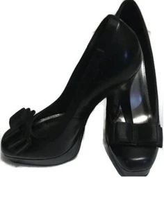 NINE & CO Pump Heels Shoes Black Satin Trim Slip On Women's Size 6.5M US 37 EU - Picture 1 of 15