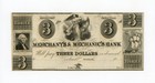 1800's $3 The Merchants & Mechanics Bank of the City of Monroe, Michigan Note