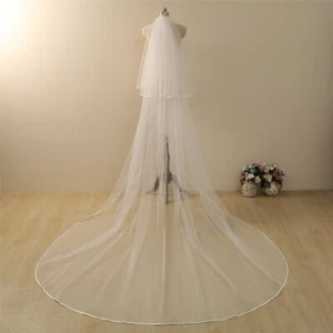 bridal 2 tier veil blusher with satin ribbon edge for bride - Picture 1 of 6