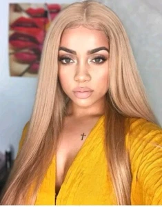 Straight Blonde Long Lace front Wig Blonde Combs Wig Soft Party 4.0 Reviews #25 - Picture 1 of 7