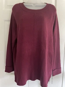 Liz Claiborne XL Burgund Hi-Lo Tunika Pullover Bündchen Ärmel sehr weich - Bild 1 von 6