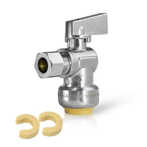 EFIELD 1/2"Push Connect×3/8"OD Compr. Push Fit Angle Stop Valve 1/4 Turn No Lead - Picture 1 of 6