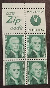 US, 1278b T. Jefferson booklet pane of 4 1c, MNH - Picture 1 of 1