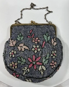 Vintage 1920s Colorful Handbag Purse Clutch Frame Glass Beads Flowers Leaf Rare - Picture 1 of 24