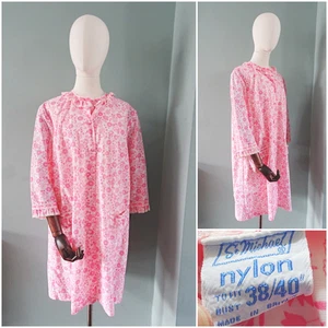 Vintage 1960s Dressing Gown House Coat Pink Floral Nylon Ladies St Michael 38" - Picture 1 of 16