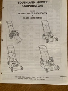 Shop Used Southland Walk Mower 2003 Cross Reference & Parts Breakdowns 27 Pages - Picture 1 of 2