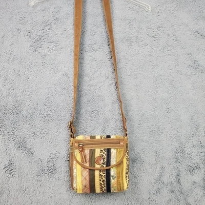 Auténtico Bolso Bandolera Fossil Multicolor a Rayas Bolso de Hombro Cartera de Lona 8x8" Foto 1 de 4