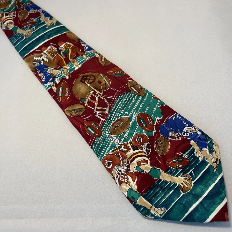 J T Beckett Football Motifs Watercolor Printed Silk Mens Neck Tie Made in USA - Image 1 of 4