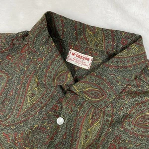 RARE Floral Geometric Vintage McGregor Green Shirt Mens L 50s 60s Short Sleeve - Picture 1 of 6
