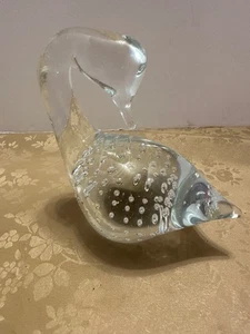 Kunstglas Gans/Schwan Figur oder Briefbeschwerer mit kontrollierten Blasen - Bild 1 von 8