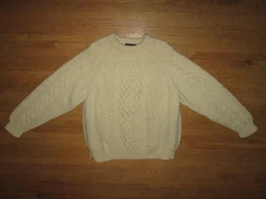 Maglione pescatore vintage uomo LL BEAN avorio Aran lana irlandese maglia cavo M SCOZIA - Foto 1 di 6