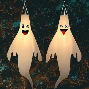VORIGY 2 Pcs Cute Hanging Ghosts with Timer and LED Lights Waterproof Decor - Picture 1 of 4