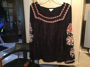 Sundance Catalog Black Embroidered Peasant Top M NWOT - Picture 1 of 10
