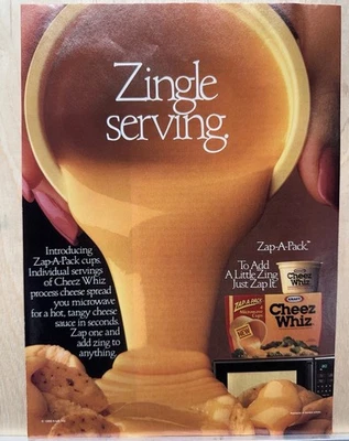 Anuncio impreso Kraft Cheez Whiz 1988 Zap-a-Pak queso untado alimentos condimentos Foto 1 de 3