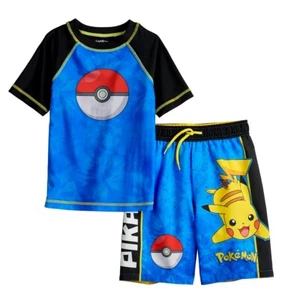 Sz 4-12 Boys Pokemon Swim Trunks Shorts Swimsuit Rash Guard Shirt Set Pikachu! - Picture 1 of 3