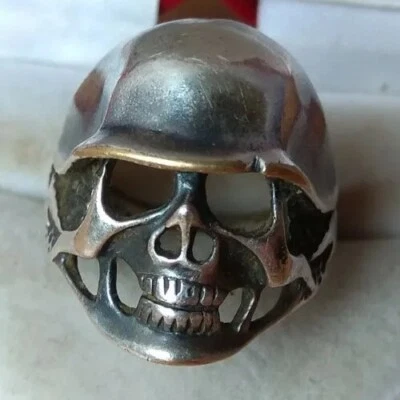 Vintage motorcycle Jewelery metal biker skull size 11 Ring bronze silver plated - Image 1 of 4