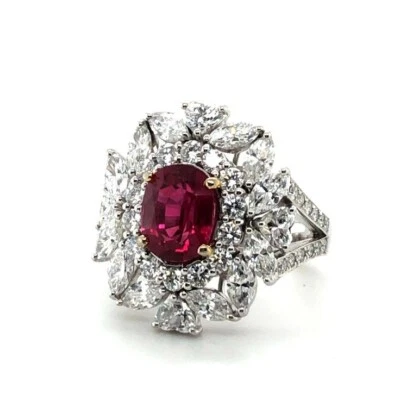 Attractive Cluster Ring With 2.50 CT Lab-Created Ruby & 4.65 CT White Sapphire - Image 1 of 4