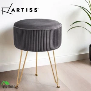 Artiss Ottoman Foot Stool Foot Rest Round Pouffe Velvet Stripe Padded Seat Grey - Picture 1 of 6