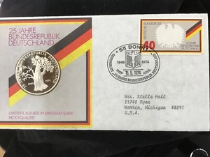 1974 25 Years Bundesrepublik Deutschland Proof Sterling Silver Medal E0550 - Picture 1 of 15