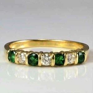 2 Ct Round Cut Lab-Created Emerald Wedding Band Ring in 14k Yellow Gold Plated - Picture 1 of 5