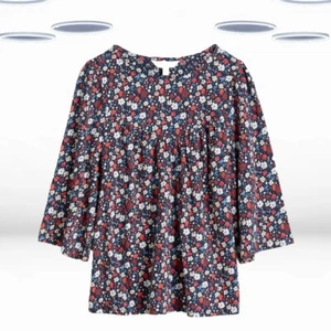 Ex Seasalt Women's 3/4 Sleeve Printed Jersey Top in Navy Floral - Picture 1 of 6