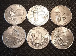 2009 QUARTERS (6 COINS) Guam, Islands,Samoa, Columbia,Puerto Rico All Denver - Picture 1 of 2