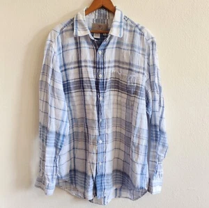 The Territory Ahead 100% Linen Shirt Long Sleeve Button Up Blue Plaid Mens L - Picture 1 of 7