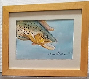 original watercolor brown trout in hand framed and signed by Keith Mcguire - Picture 1 of 2
