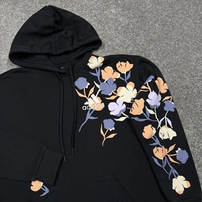 adidas Sweatshirt Women XS Black Pullover Hoodie Sweater Active Gym Flowers - Image 1 of 4
