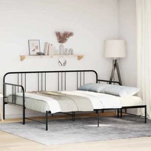 Daybed with Trundle without Mattress Black 92x187 cm Single Metal - Picture 1 of 11