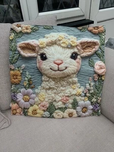 Super Soft Embroidered Effect Lamb In Flowers Cushion Cover 45cm x 45cm - Picture 1 of 3