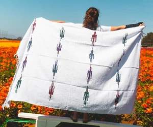 Mexican Blanket Vintage Style Thunderbird White Serape Falsa | Yoga Blanket - Picture 1 of 8