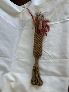 24” Vintage Macrame Plant Flower Wall Hanger Rusty Orange & Cream Color Plants - Picture 1 of 13
