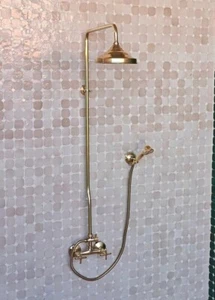 Unlacquered Brass shower, Rustic shower system with Round Shower Head Set system - Picture 1 of 24