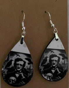 Edgar Allen Poe teardrop earrings NEW - Picture 1 of 1