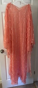 Coral Tassle Sparkle Beach Coverup Unique Sheer Long Kimono XL-XXL - Picture 1 of 8