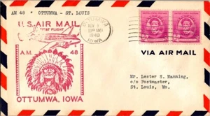 Mid-Continent Airlines Erstflug Ottumwa Iowa - Saint Louis Missouri - 1940 - Bild 1 von 2