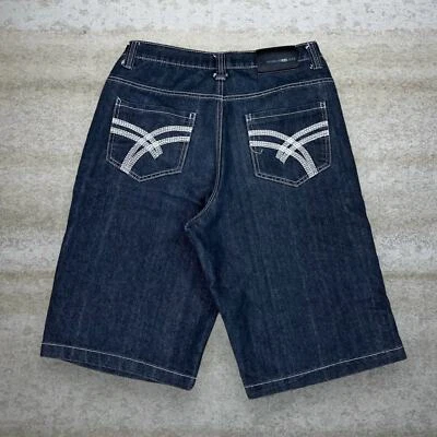 Vintage Skater Wide Leg Jean Shorts 34x14 Black Wash Baggy Denim 14" Inseam Y2K - Image 1 of 4