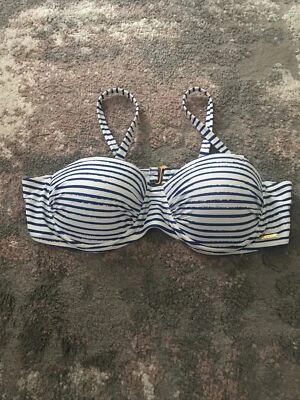 Top de baño Nicole Miller azul/blanco a rayas talla 8 Foto 1 de 4