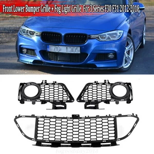 3PCS FOR BMW F30 F31 F35 M SPORT FRONT BUMPER FOG LIGHT GRILLE + CENTER GRILL - Picture 1 of 11