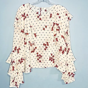Top Fairycore trasparente donna XL manica svolazzante ciliegie boho volant cottage zingaro - Foto 1 di 11