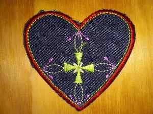 Heart Patch - Black Denim with Red Trim & Green Cross in Middle Love Gear Patch - Picture 1 of 1