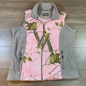 Cabelas Doe Camp Fleece Vest Real Tree Pink Camouflage Sleeveless Women’s XL - Picture 1 of 13