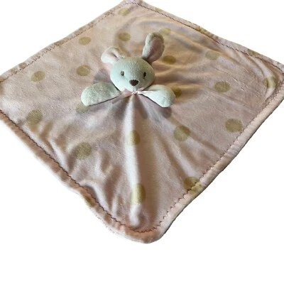 BLANKETS & BEYOND Bunny Rabbit Security Lovey White Pink Tan Polk Dot Satin Foto 1 de 4